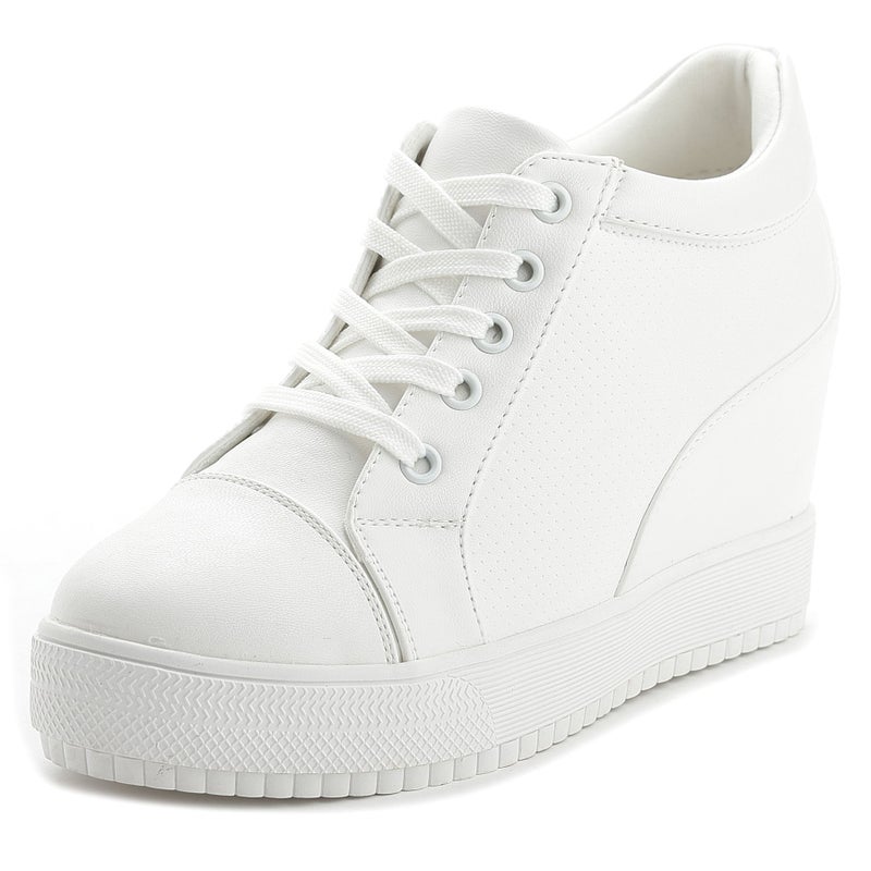 ACE SHOCK Women Wedges Sneakers with Hidden Heel Ankle High Platform Walking Shoes Fashion Bride Wedding Shoes (5, White-3" Heel-Height, Numeric_5) - Image 1